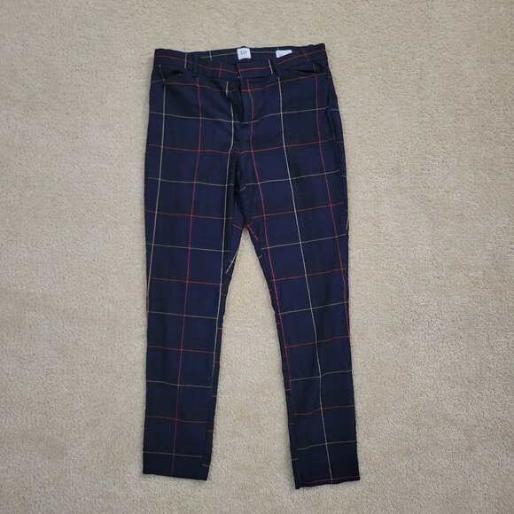 GAP Signature Skinny Ankle Work Pants Slacks Stretch navy Plaid Size 10 Preppy - Picture 1 of 8